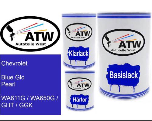 Chevrolet, Blue Glo Pearl, WA611G / WA650G / GHT / GGK: 500ml Lackdose + 500ml Klarlack + 250ml Härter - Set, von ATW Autoteile West.
